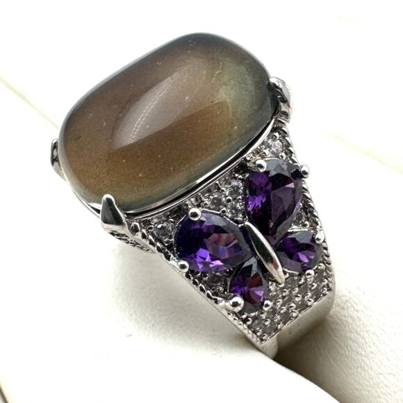 Color Changing Stone & Amethyst Statement Ring Sterling Silver Size 6 - Picture 1 of 5